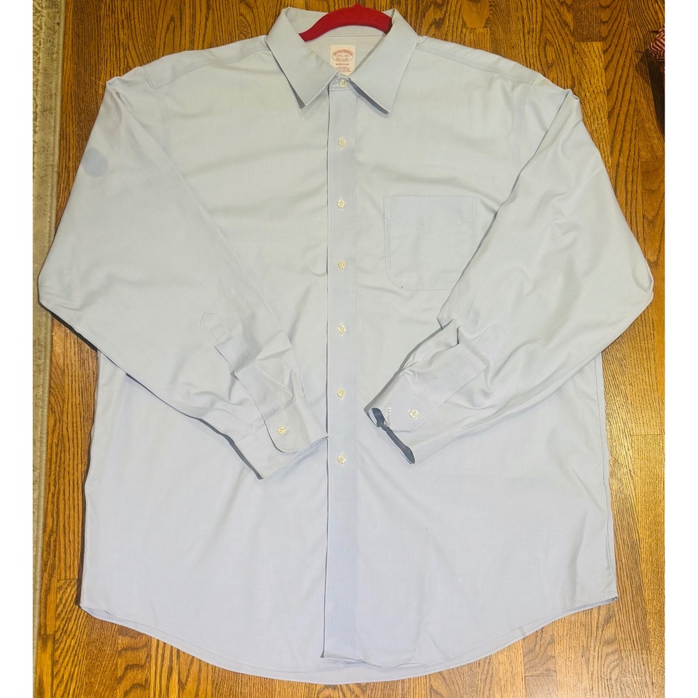 Brooks Brothers Dress Shirt Madison Non-Iron Blue Supima Cotton Mens 17.5 35